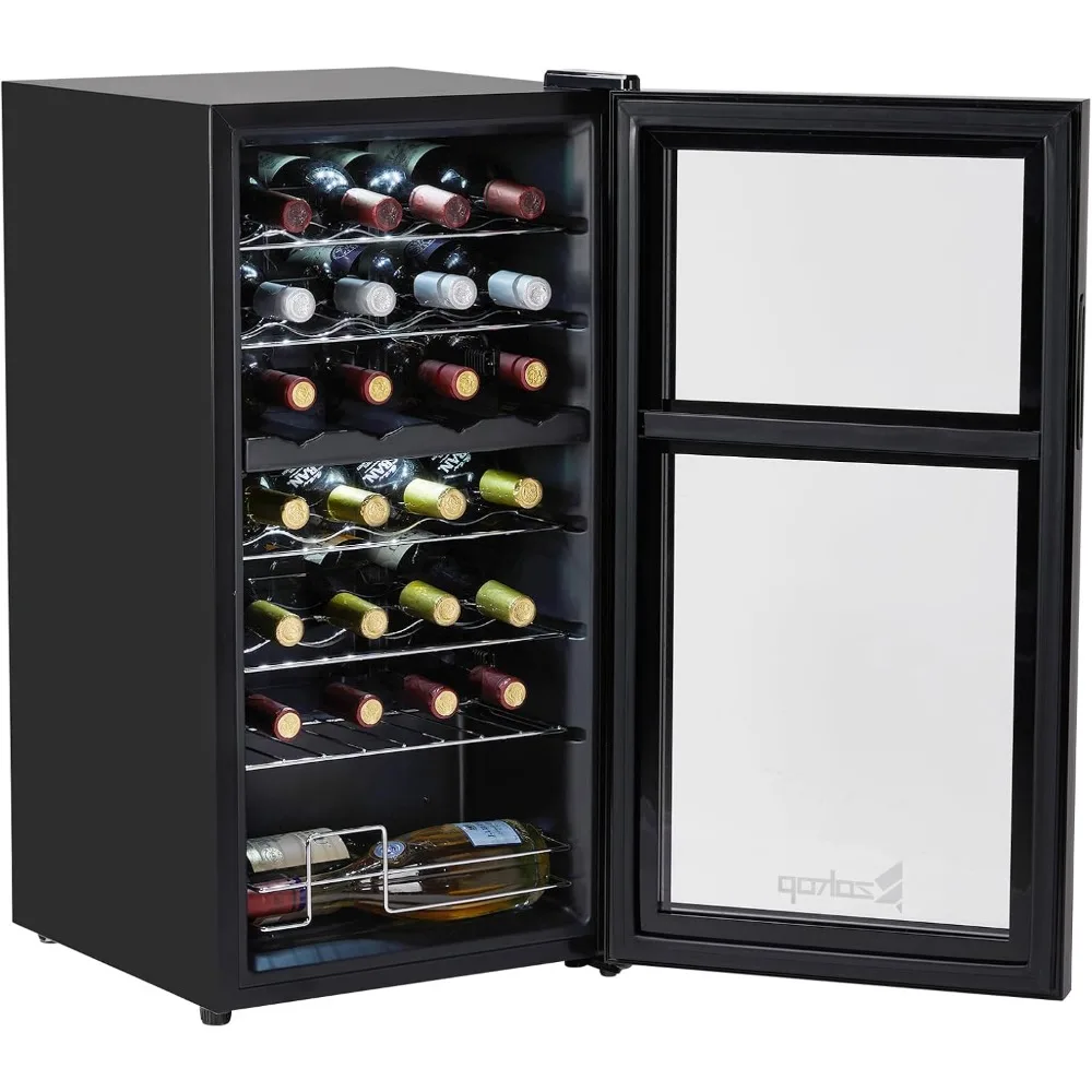 Refrigerador de vinho com compressor de zona dupla de 28 garrafas, mini geladeira de vinho compacta independente com temperatura ajustável, controle digital