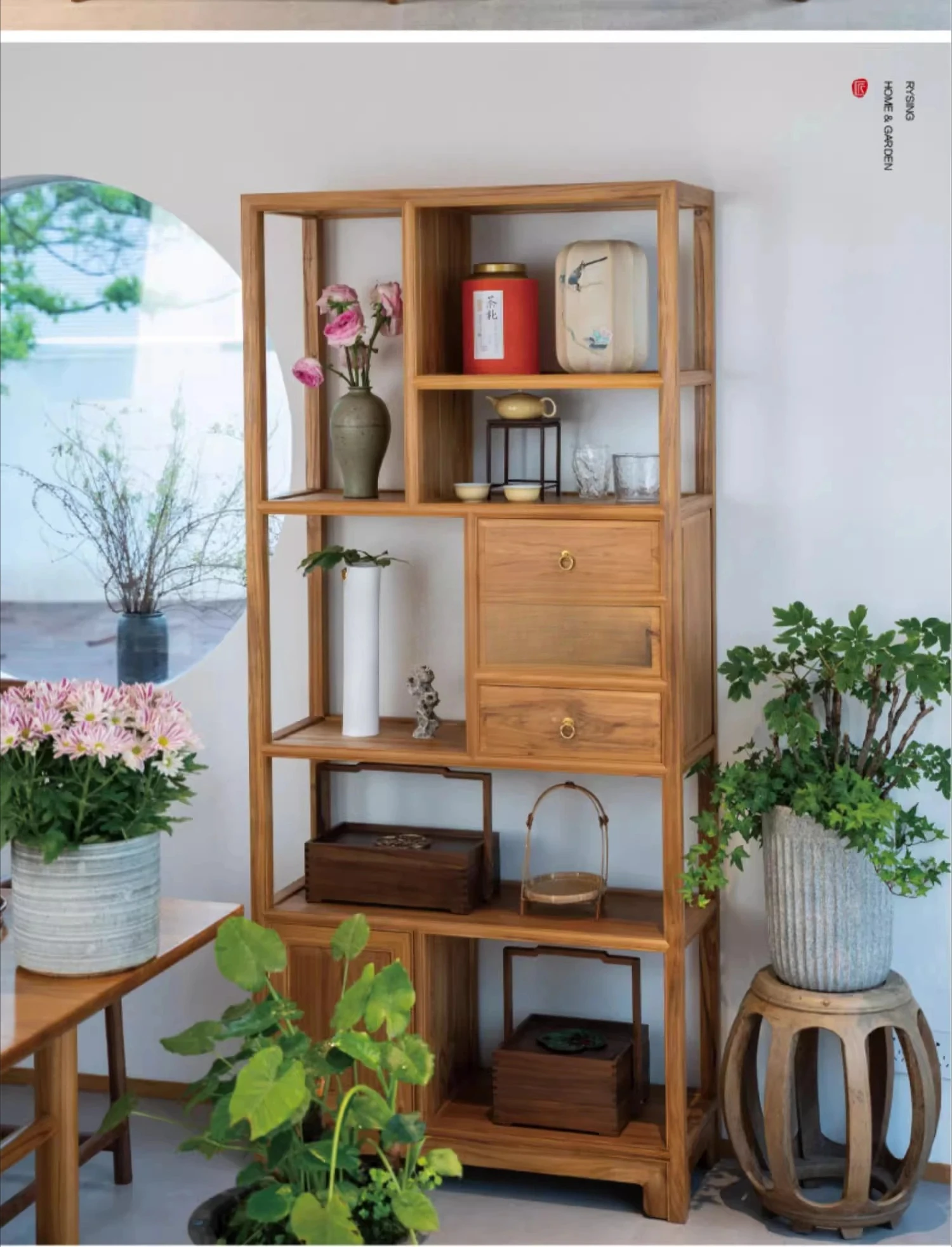 DHY Chinese Zen Tea Room Teak Tea Cabinet Tea Ware Storage Display Cabinet Storage