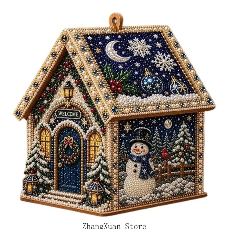DIY-Weihnachtsperlen-Kunstset mit Strassstein-Gemäldestück und Perlen-Akzenten für eine abschließende hausförmige Präsentation – Detail 5