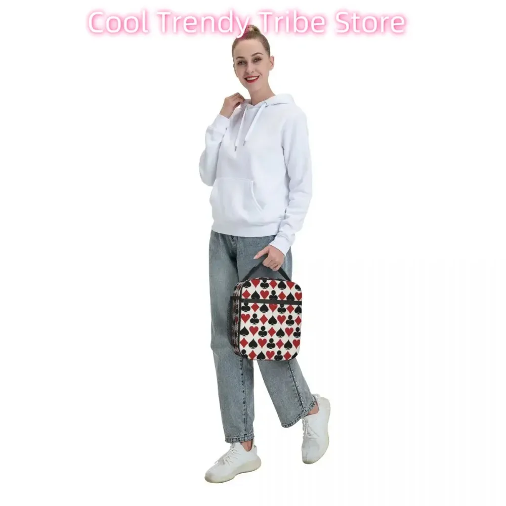 Poker Playing Card Symbols Thermal Insulated Lunch Bag Heart Spade Diamond Club Resuable Lunch Container Travel Storage Food Box