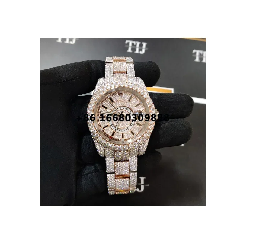 

High Quality 41MM Hip Hop Iced Out VVS Clarity Full White Moissanite Diamond Studded Automatic Movement Watch For Unisex Couple