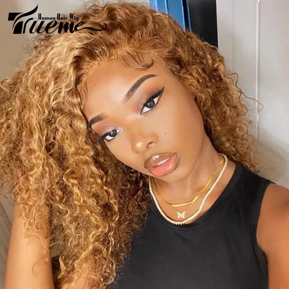 Trueme Deep Curly Bob Wig Lace Front Human Hair Wigs Colored Brazilian Water Wave Lace Human Hair Wig For Women Highlight Wig