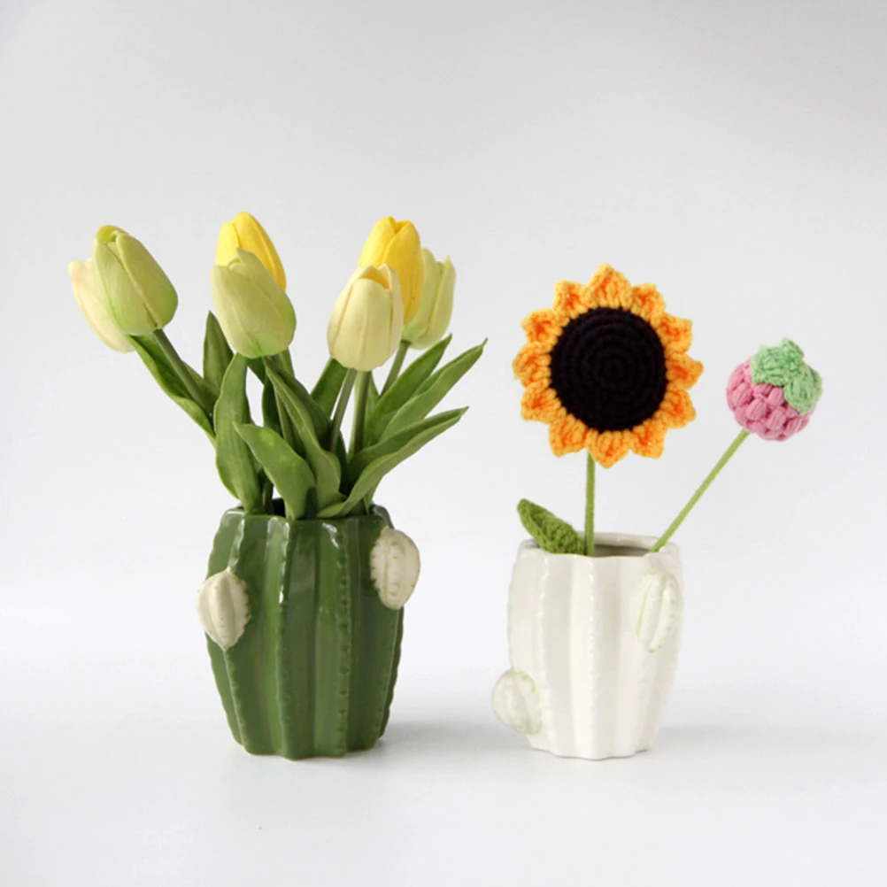 

Ceramic Cactus Vase Minimalist Flowerpot for Home Office Window Orchid Vase Modern Flower Arrangement Decoration
