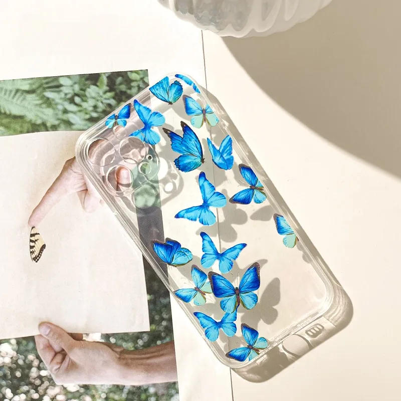 Blue Butterfly 16 is suitable for iphone15promax Apple 15PRO mobile phone case 13 new 14 sets 12 simple 11 transparent silicone image 4