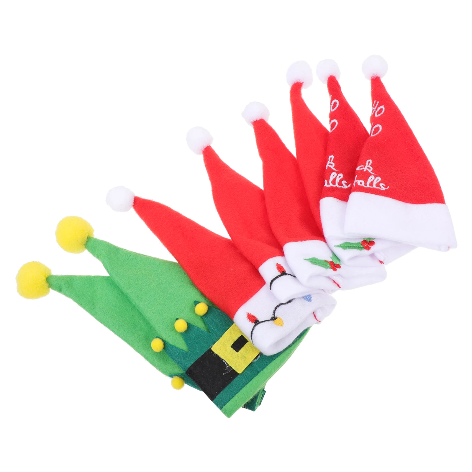 

8pcs Christmas Hat Tableware Set Mini Fork Cover Xmas Kitchen Supply Cutlery Rack Dinning Decor Storage Bags Practical