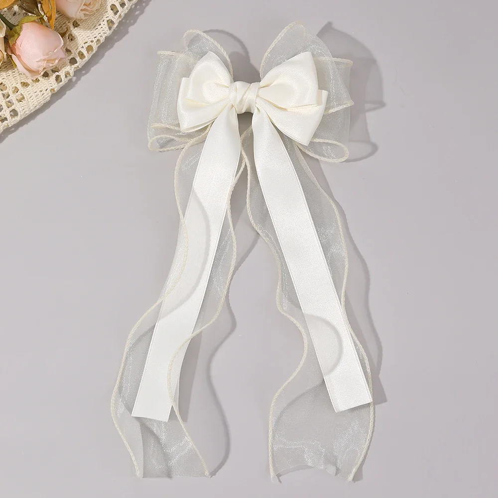 Mädchen-Haarspange aus Chiffon mit Schleife, elegante Haarspangen mit langem Band für Kinder, Hochzeit, Abschlussball, Alltag, französischer Stil, Haar-Accessoires – Detail 12