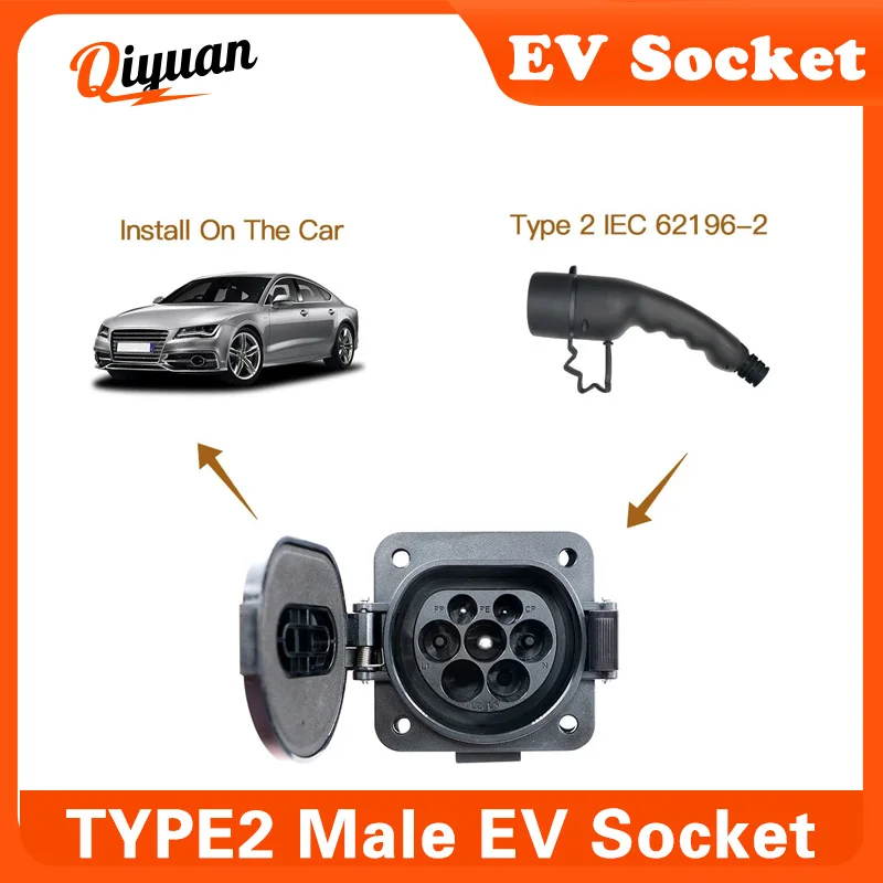 電気自動車充電ソケット,evアダプター,evse iec62196,タイプ2,evタイプ2オスプラグ,1p,3p,16a,32a,50cmコード