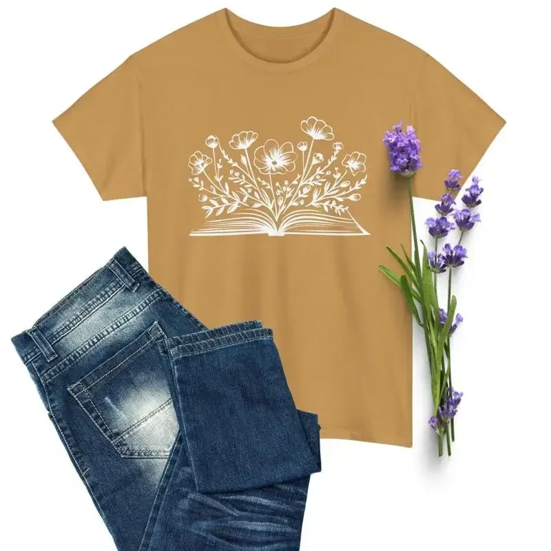Floral Book Lover T Shirt Open with Blooming Flowers Literary Perfect for Readers Writers Nature Fans
