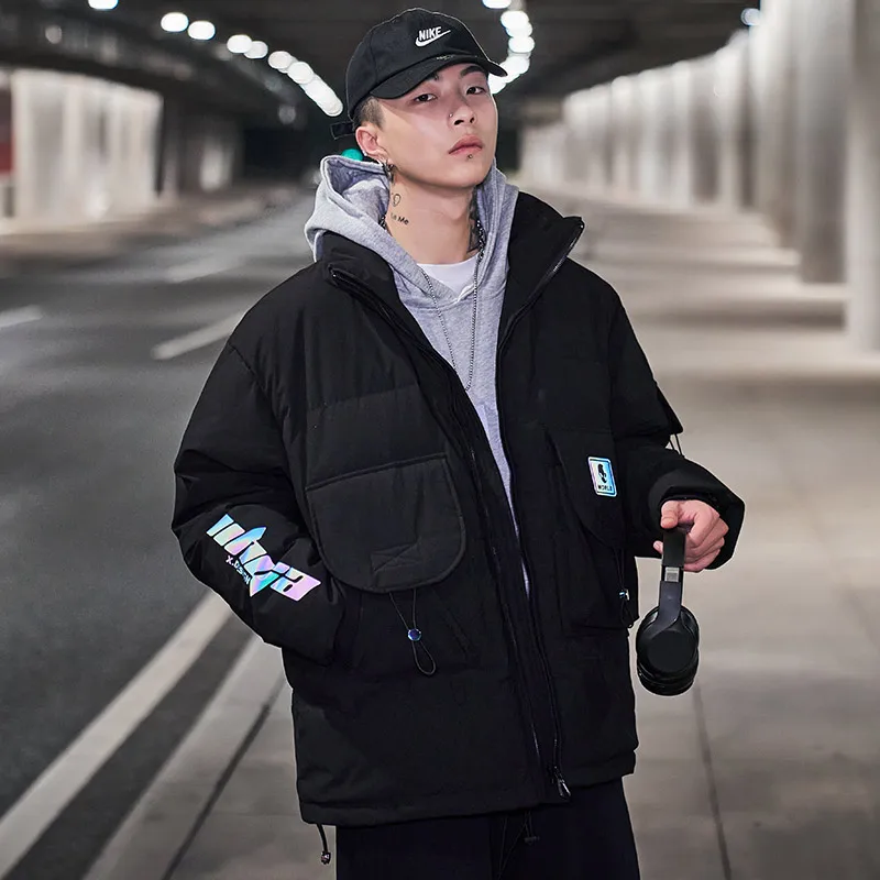 

Print Men's down Jaet Thiened Winter Puffer Coat Student Hip Hop Workwear White Du down Outerwear
