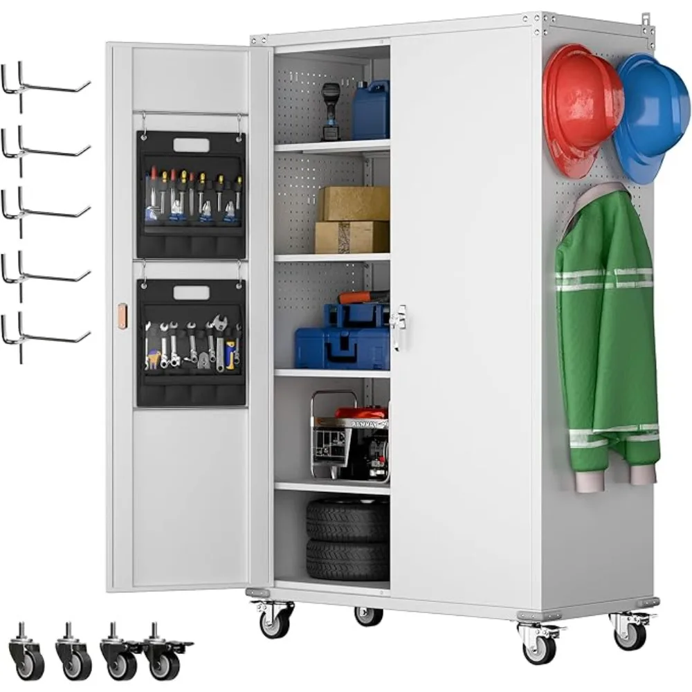 

Metal Cabinets with Wheels, 72.05” Lockable Storage Cabinet on Wheels, Rolling Tool Cabinet, Garage Shelves