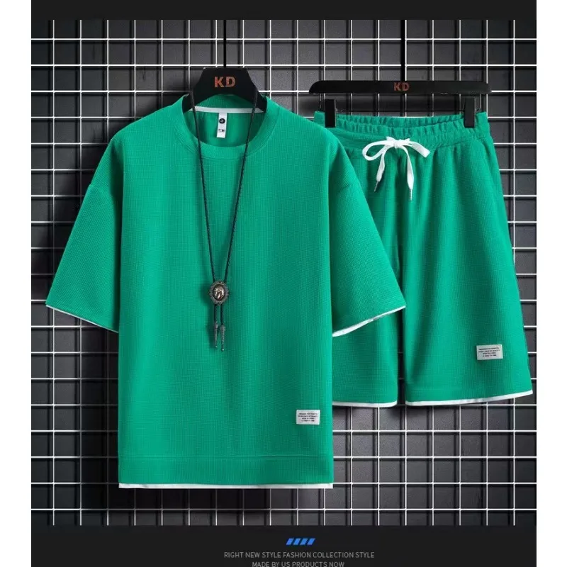 2025 Men's Summer New Wfle Sportswear Set Comfortable, Casual, Fashionable Round Neck Running Sportswear Short Sleeve Two Piec