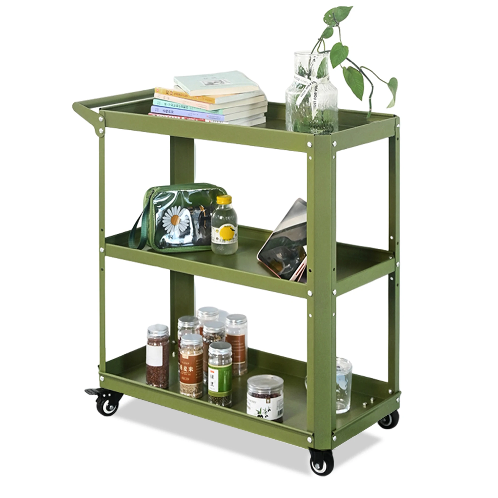 a forStainless Steel 3 Tier Tool Cabinet Heavy Duty Service Trolley Wheels Handle  300kg Load Capacity Commercial
