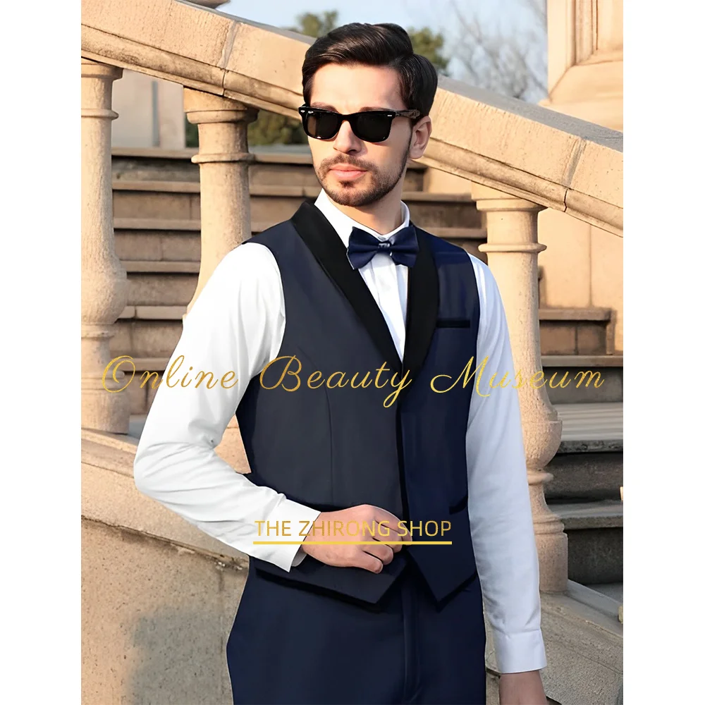 Men's 2-piece suit (vest + pants) satin shawl lapel formal business meeting summer wedding birthday halloween party, HANDMADE