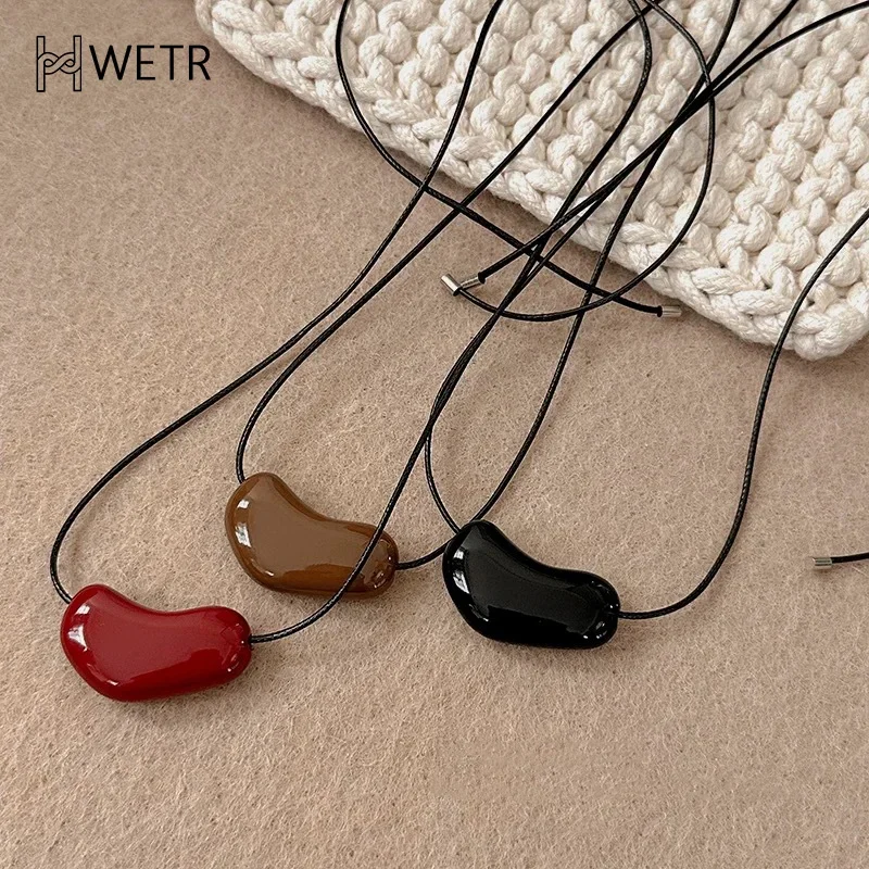 الأحمر الحب القلب قلادة معلقة قلادة المرأة حبل معلق فاخر سحب حبل أسود سترة سلسلة اكسسوارات نسائية #2