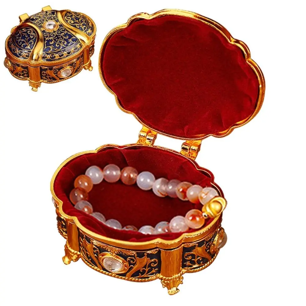 

Vintage Style Jewelry Organizer Relief Design Oval Shape Trinket Box Zinc Alloy Light Luxury Jewelry Box Jewelry Storage
