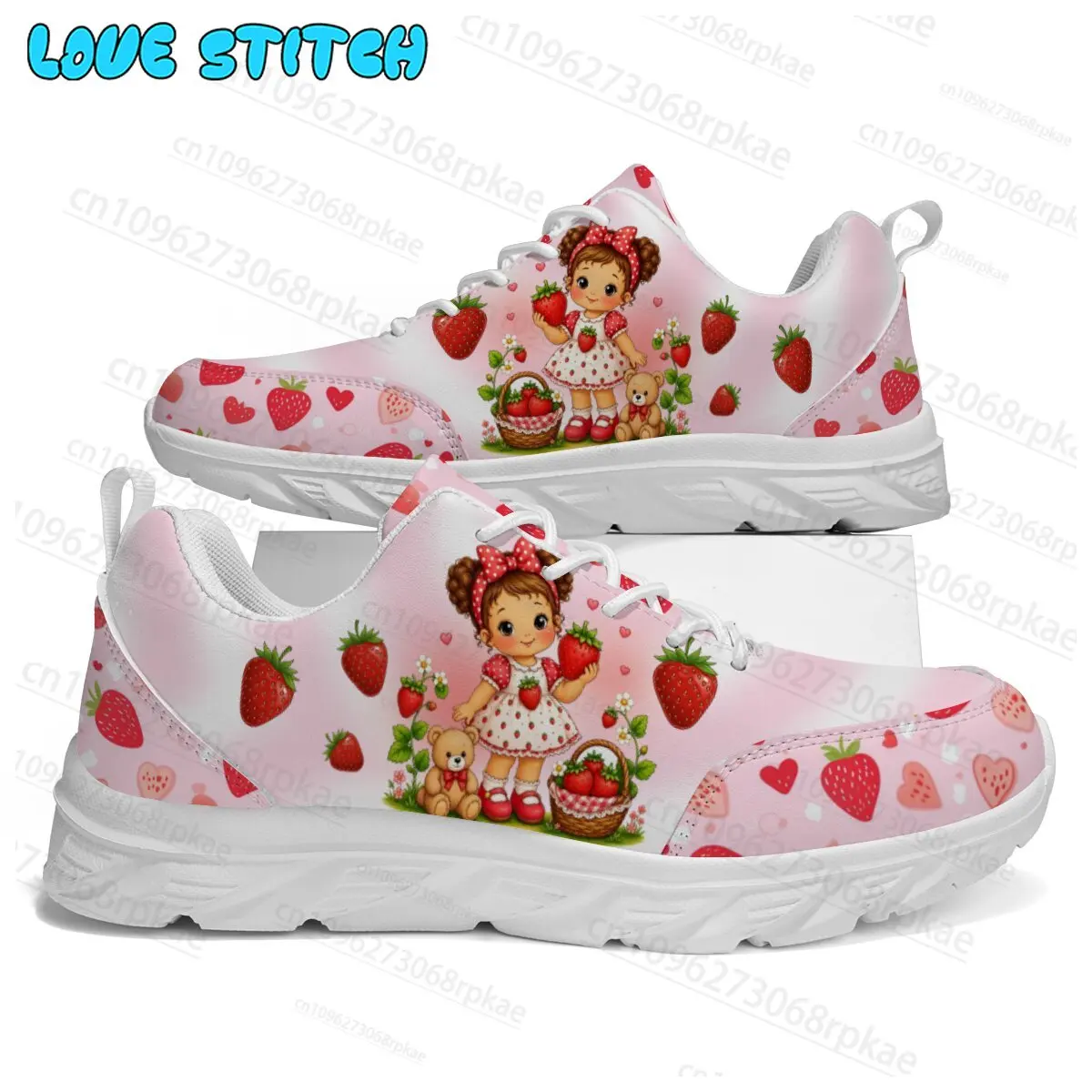 2026 Birthday Gift Women Cute Strawberry Cartoon Girl Print Casual Sneakers Full Coverage Comfortable Leisure Shoes