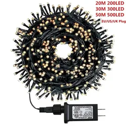50M 30M LED Christmas String Lights Outdoor 8 Modes Garden Party Fairy Lights Wedding Garland Decor Lamp with 24V Safe Adapter