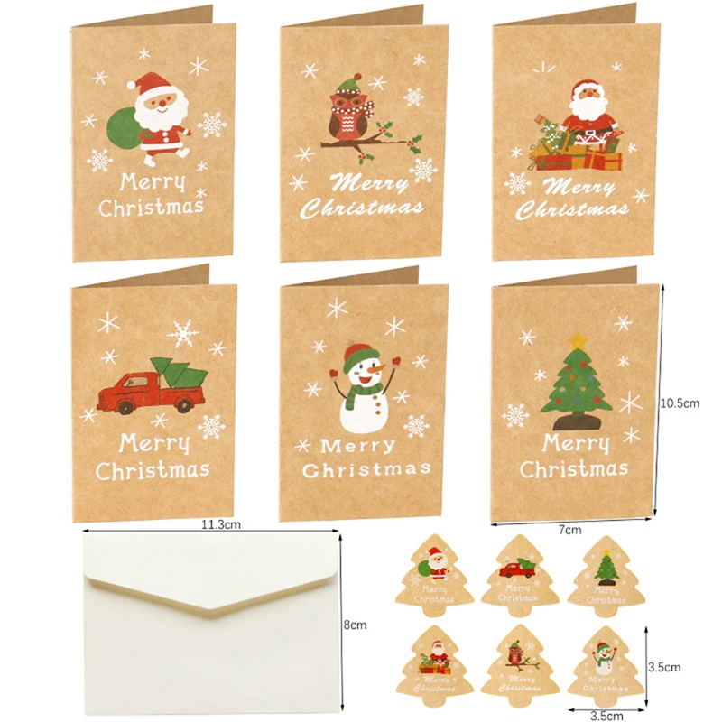 1 Set Merry Christmas Greeting Cards Envelopes Stickers Kit, New Year Card Postcards 3D Handmade Birthday Party Invitation Card