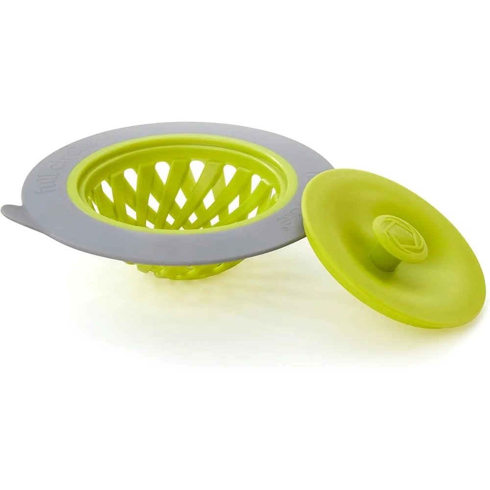 2-in-1 Sink Drain Strainer Stopper Anti-Clog Design Flexible Rim Perfect Seal Fits Most Drains Easy to Use Plastic
