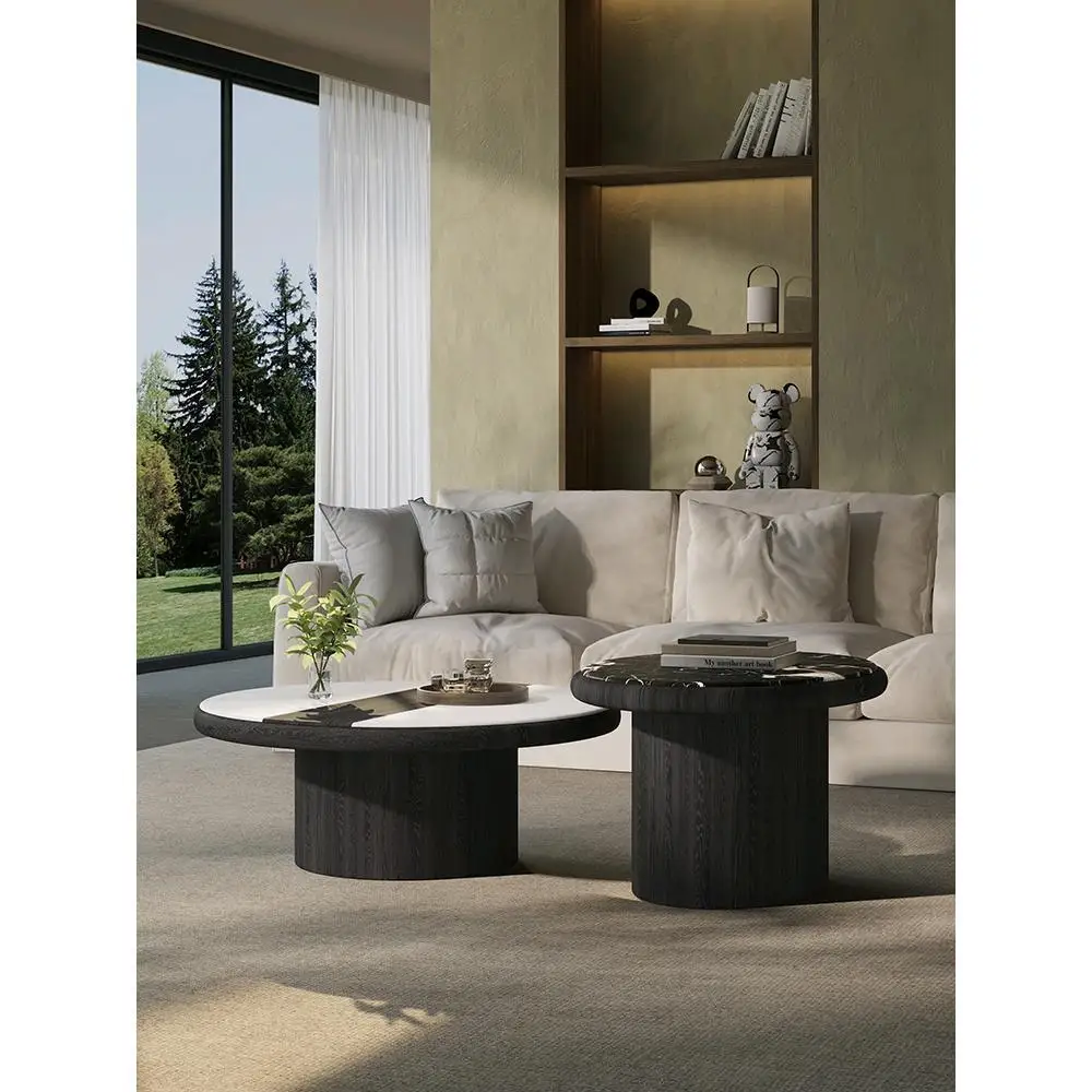 

Designer's new Italian minimalist black and white microcrystalline stone coffee table side table combination light luxury