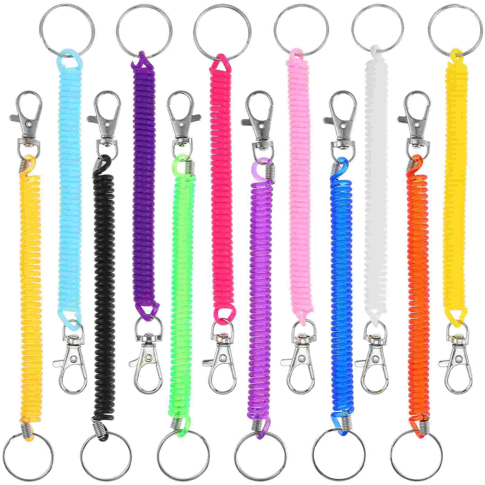 12 Pcs Keychain Accessories Spring Cord Cell Phone Holder Retractable Keyring Rings