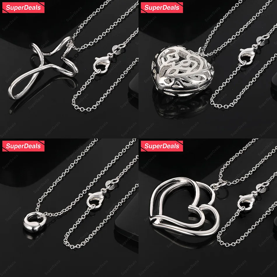 

SuperDeals стерлингового серебра 925 пробы сердце капля воды геометрический крест кулон ожерелье женская мода вечерние свадебные украшения подарок на день рождения