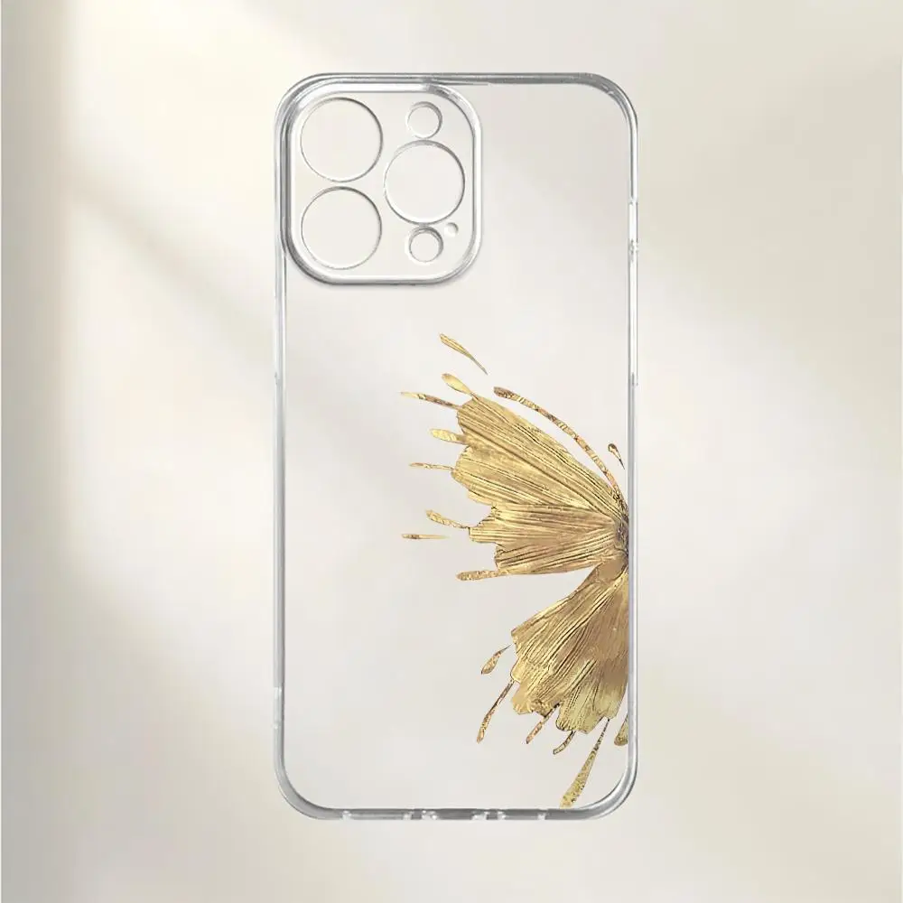 Funda de teléfono con diseño de mariposa dorada adecuada para iPhone 17 16 15 14 13 12 11 Pro/Max/Plus transparente anticaída y a prueba de golpes