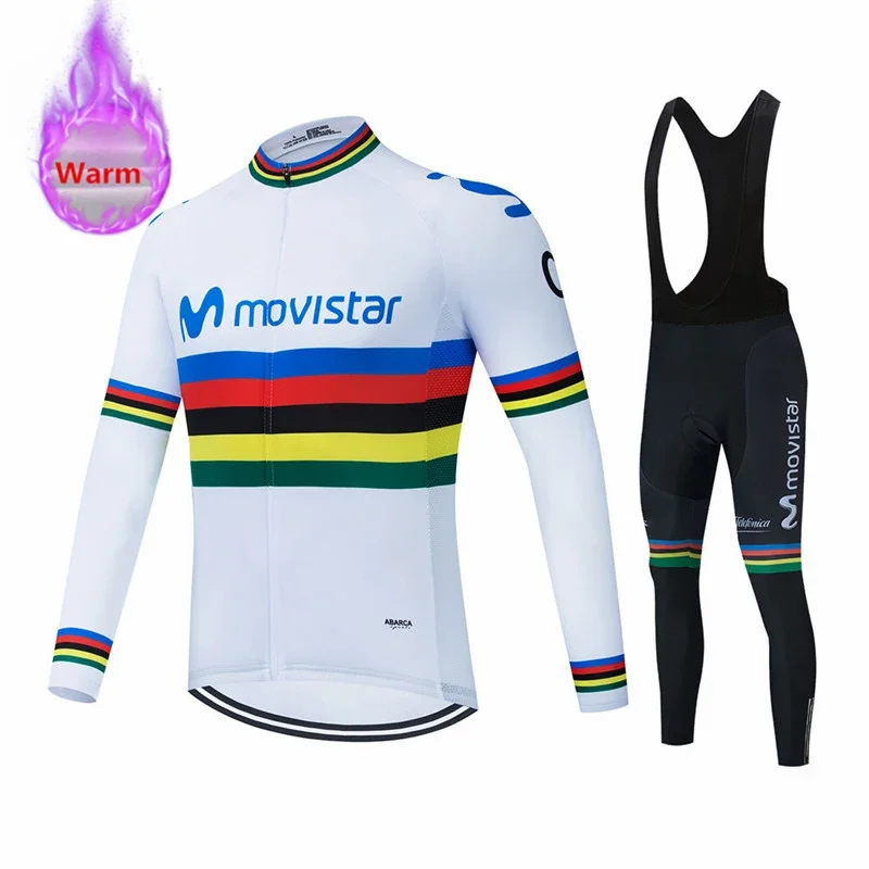 Winter Cycling Clothes Movistar Long Sleeve Clothing Riding Jersey Set Thermal Fleece Maillot Ropa Ciclismo Invierno Keep Warm