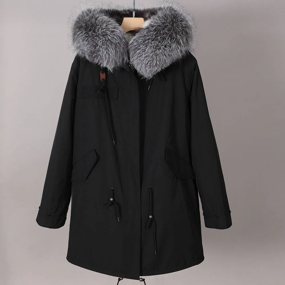 Dames Winter Afneembare Vossenbontvoering Echte wasbeer Bontkraag Parka Capuchon Jas Afneembare bontkraag voor dames