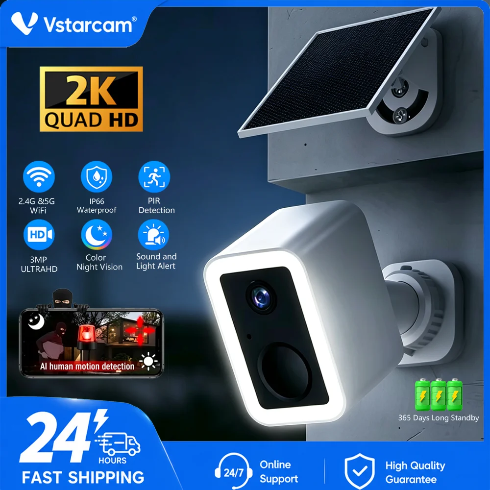 Image of 3MP 2K WLAN-Sicherheitskamera Solar Outdoor 5X Digitalzoom Drahtlose Überwachungskamera Auto-Tracking PIR-Menschenerkennung Batterie-WLAN-Sicherheitskamera