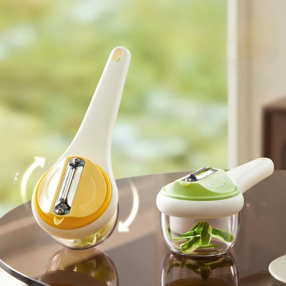 1 Piece Rotating Vegetable Fruit Peeler with Storage Container Stainless Steel Blade Anti‑Splatter Peel Catcher Peeler