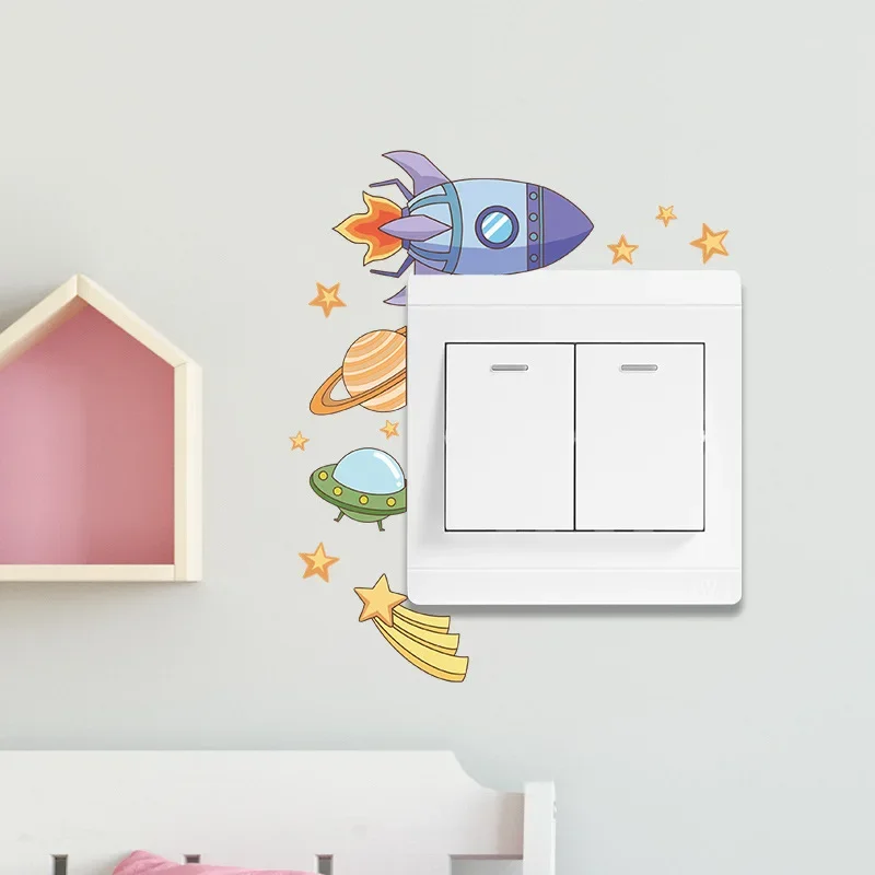 Cartoon Rocket Spaceship Star Bedroom Living Room Foyer Switch Sticker Home Wall Decoration Wall Sticker