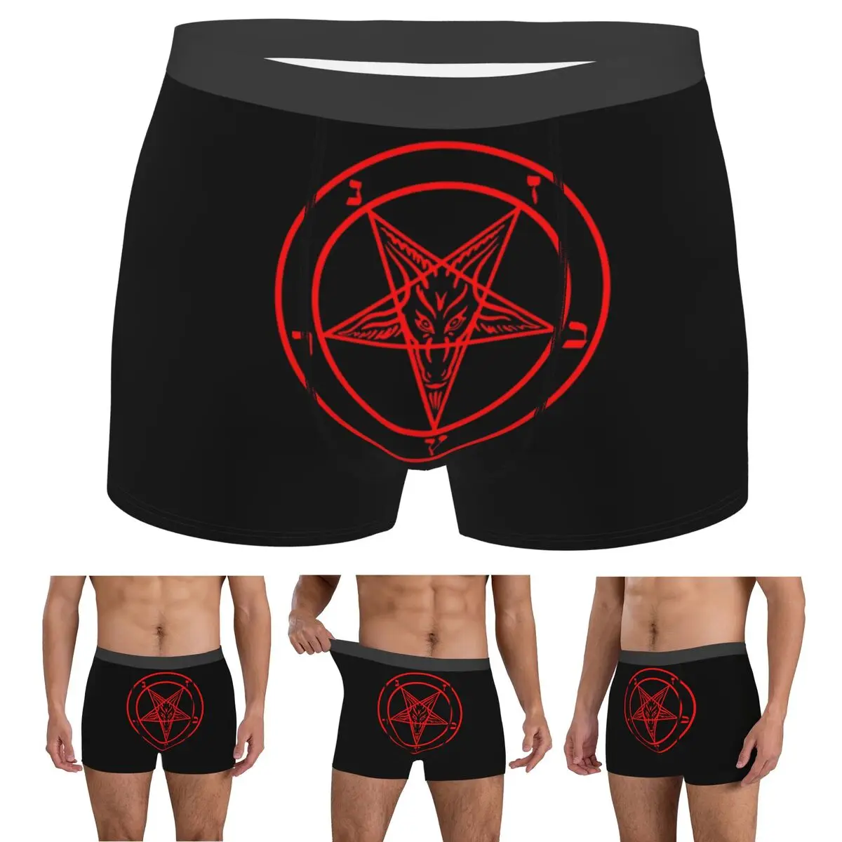 

Boxer Underpants Shorts Inverted Pentagram With Baphomet Goat Panties Male Ventilate Underwear for Homme Man Boyfriend Gifts