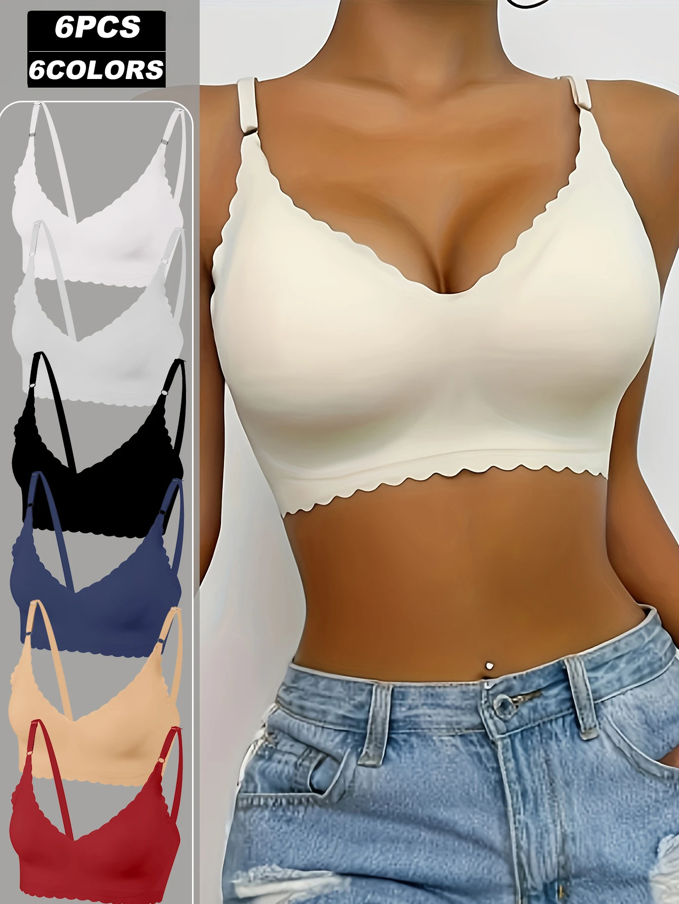 

6 шт. женские бесшовные бюстгальтеры без косточек с полным покрытием - мягкий дышащий бюстгальтер для йоги и спорта с высокой поддержкой и съемными подушечками Bralette