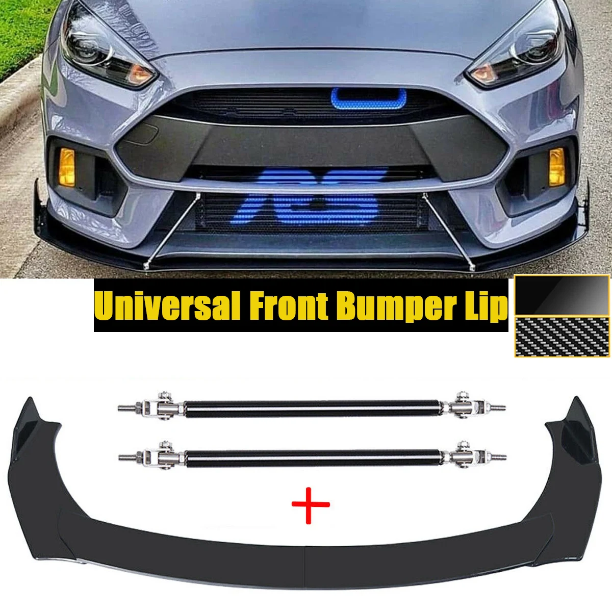 For Ford Focus RS ST MK3 MK4 Front Bumper Lip w/ 15cm Strut Rod Side Spoiler Splitter Body Kit Guards Universal Car Accessories