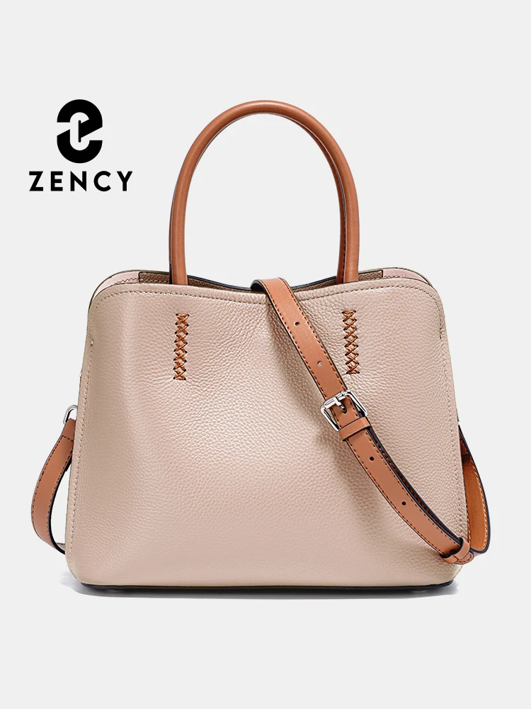 Zency New Women's Genuine Leather Shopper Bag Designer Top Handle Handbag Large Capacity Bucket Bag Crossbody For Commuters OL