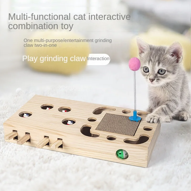 Interactive Cat Toys, Paw Grinding, Self-Help Gopher, Wooden, Scartching, Multifunctional, Pet Supplies