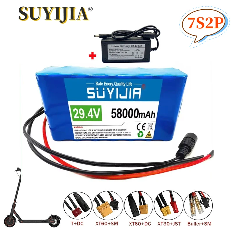 

7S2P 29.4V 58000mAh High Capacity Battery Motorcycle Tricycle Drone Traffic Light Scooter with BMS Rechargeable Li-ion Battery