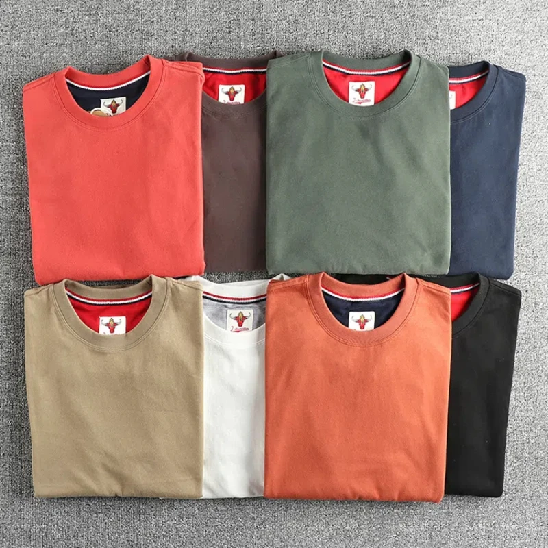 Autumn new basic solid color cotton long sleeve T-shirt men's retro trend all matching base shirt