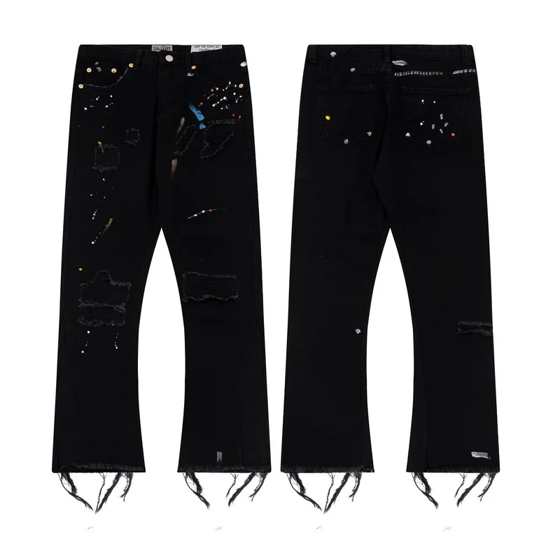 Street Fashion Women's Jeans Retro Splash-Ink Straight Pants Slim-Fit Women's Pants