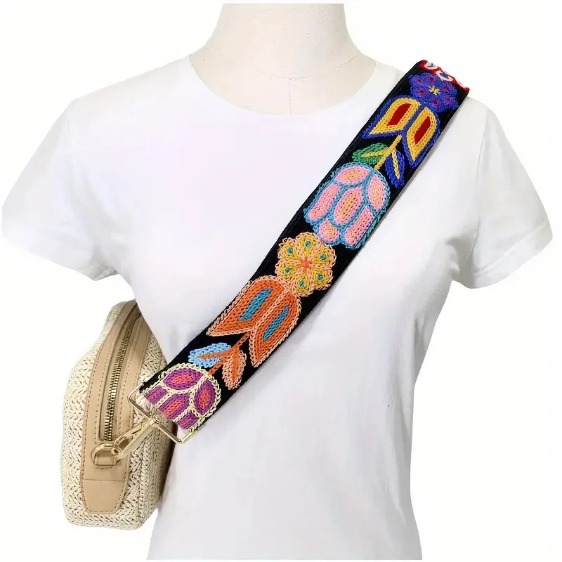 Adjustable Guitar Strap with Colorful Crochet Flower Design - Versatile Crossbody Shoulder Strap for Handbags, Polyester