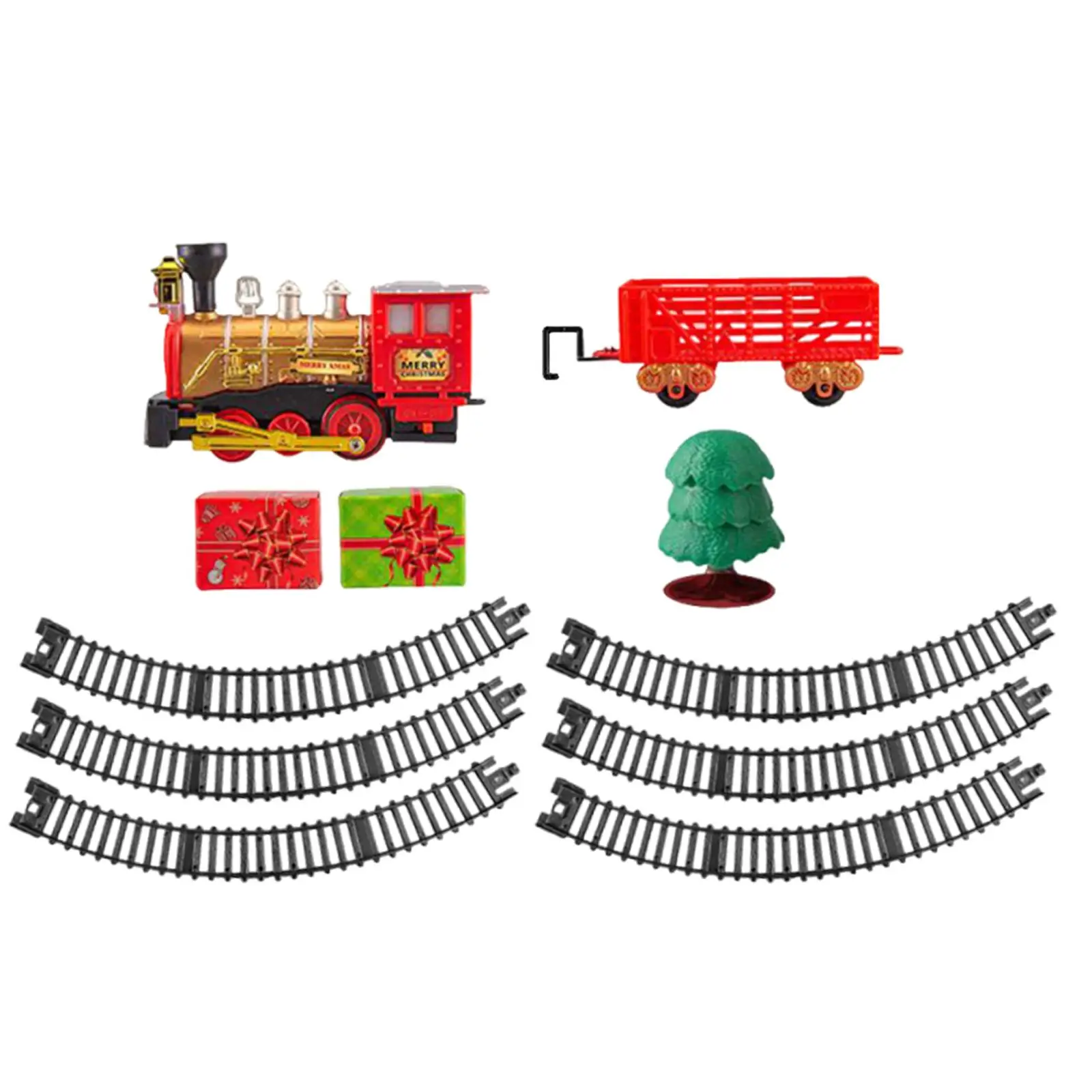 Set Kereta Mainan Natal Lokomotif dan Gerbong Kotak Hadiah untuk Anak Laki-laki Perempuan