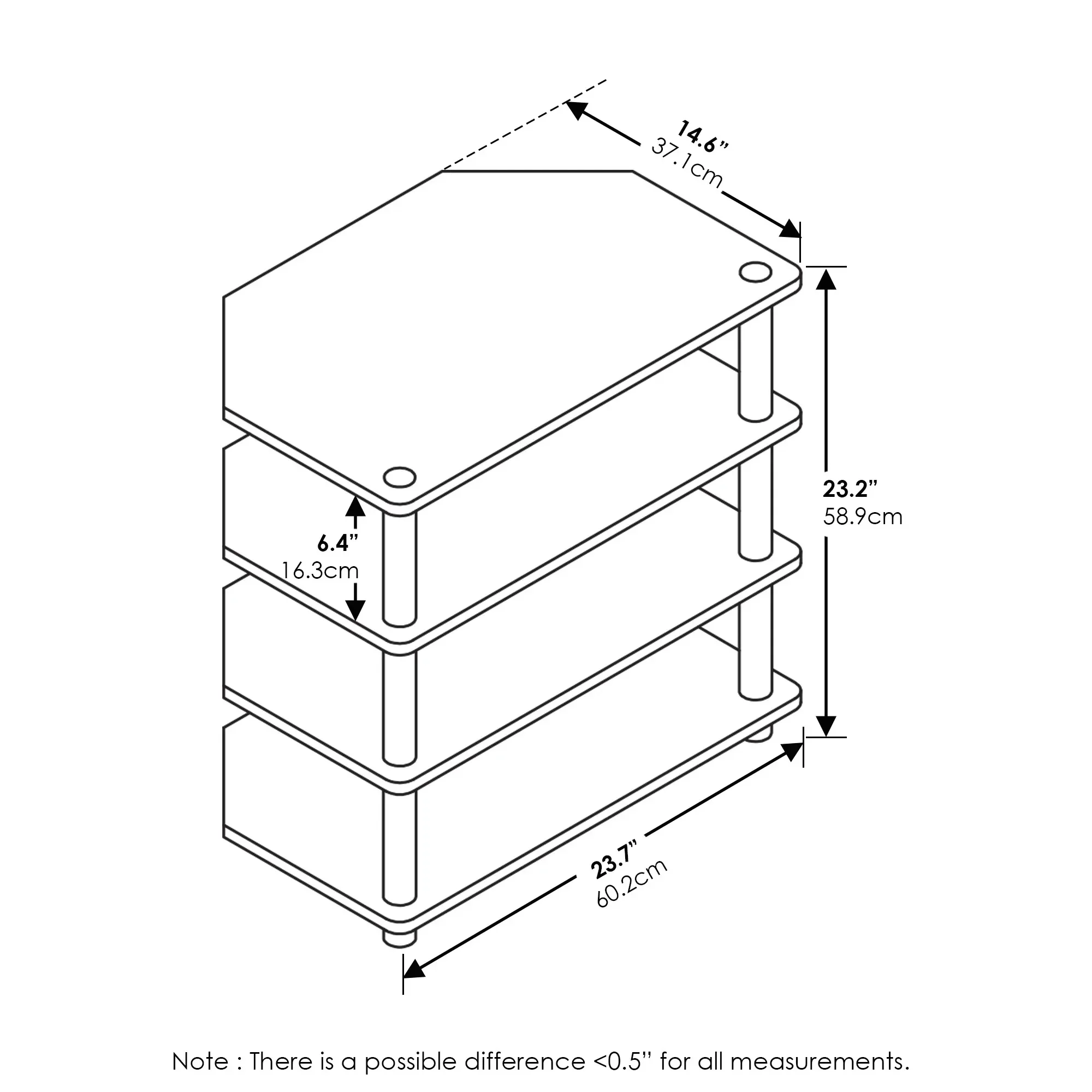 حامل تلفزيون صغير من الخشب الهندسي مكون من 4 طبقات باللون الأسود، لأجهزة التلفاز حتى 25 بوصة مع تخزين الوسائط والتصميم الحديث