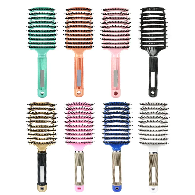 Curved Vented Boar Bristle Hair Brush Professional Scalp Massage Comb Detangling Hairbrush for Salon Hairdressing Styling Tool