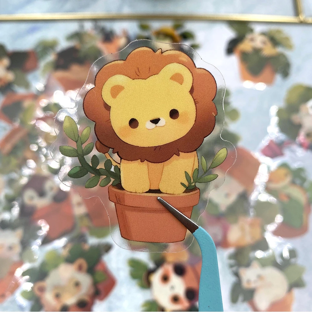 

10/30/50pcs Transparent Cute Animal Potted Plants Creative Stickers Cartoon Decals DIY Skateboard Phone Luggage Graffiti Sticker