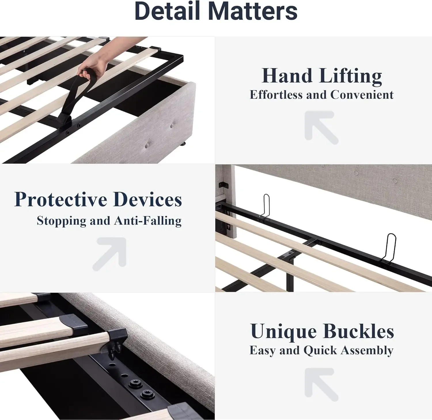 [شحن مجاني، صفقة ساخنة! سرير تخزين قابل للرفع بحجم كينج من Allewie، لوح رأسي معنقدة بأزرار مع ظهر مجنح، دعم هيدروليكي، بدون Bo #5