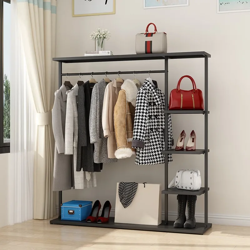 Wrought iron hanging clothes rack in the bedroom Clothing store display rack with top plate, length 100 black