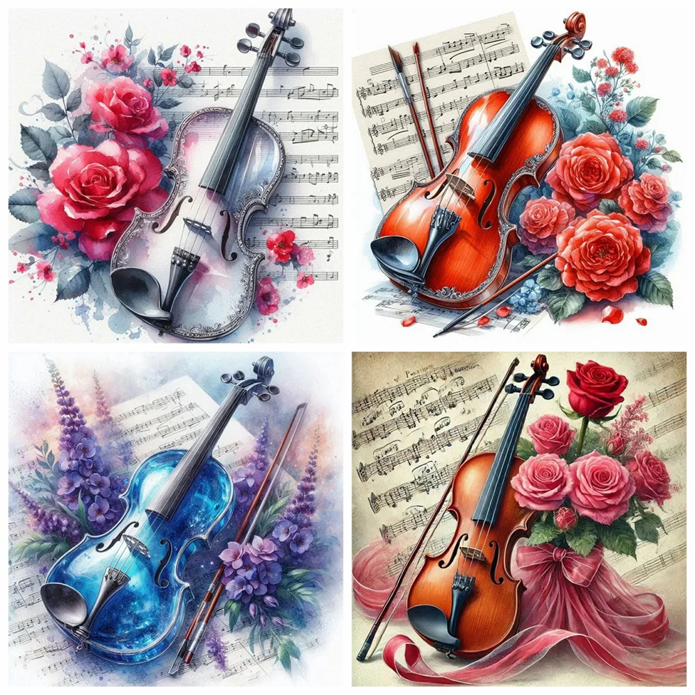 Evershine DIY volle Runde Diamant Malerei Violine 4 Stück Diamant Mosaik Musikinstrument Acryl Handwerk liefert Blume Wand Dekor