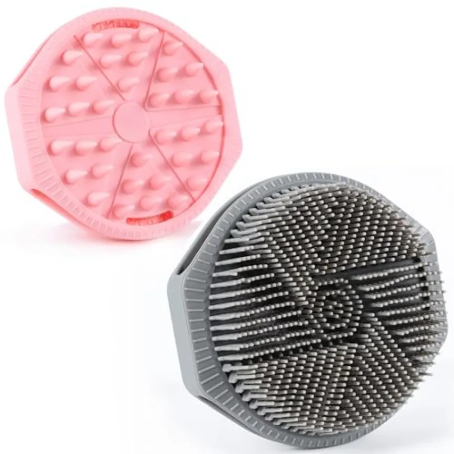 2 Pack Silicone Exfoliating Body Scrubber, Soft Silicone Loofah for Sensitive Skin, 2-in-1 Body Brush and Shower Head Massager,