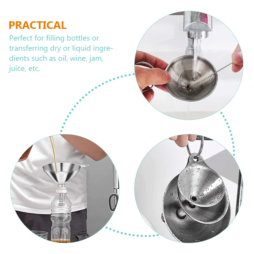

Stainless Steel Liquid Funnels Kitchen Gadgets for Filing Bottles Reusable Food Grade Small Funnel Hanging Hole Design